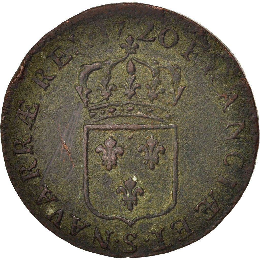 Coin, France, Louis XV, Sol au buste enfantin, Sol, 1720, Reims, EF(40-45)