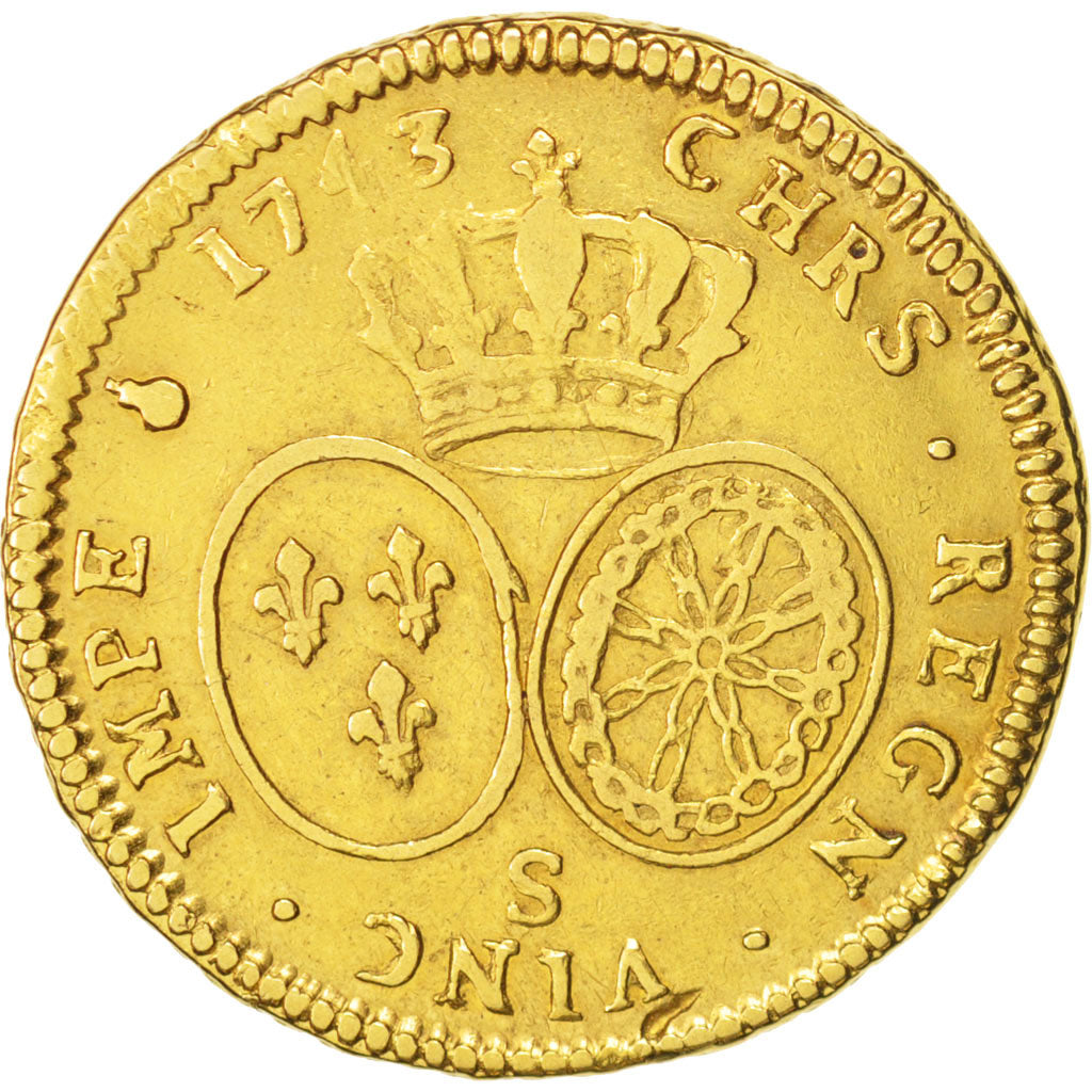 France, Louis XV, Double Louis d'or, 1743, Reims, EF(40-45), Gold, Gadoury:346
