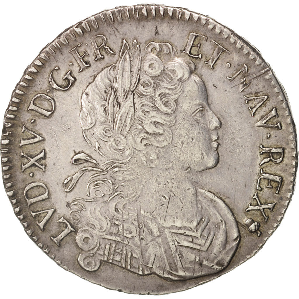 France, Louis XV, Écu de France-Navarre, 1718, Reims, AU(50-53), Silver