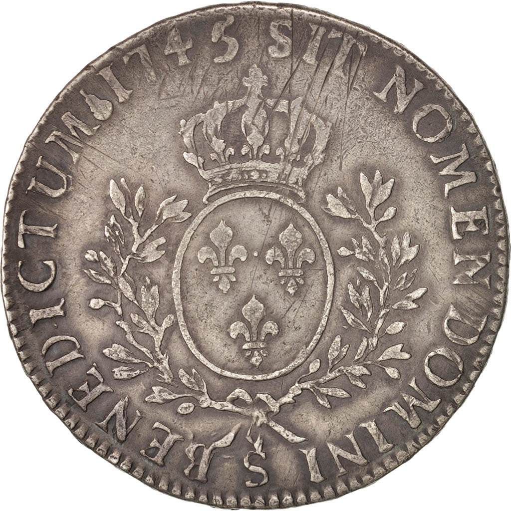 France, Louis XV, Écu au bandeau, 1745, Reims, EF(40-45), Silver, KM:512.19