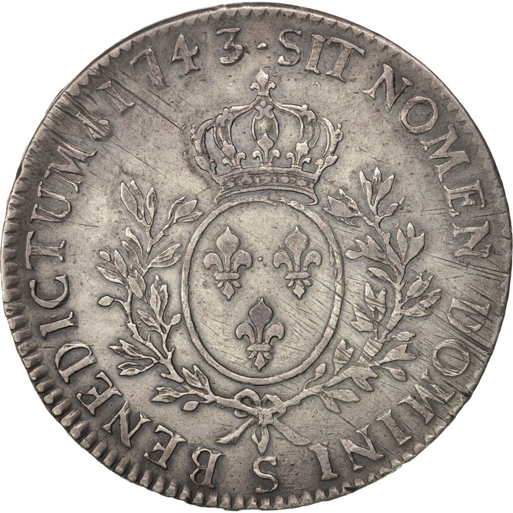 Frankreich, Louis XV, Écu au bandeau, 1743, Reims, SS+, Silber, KM:512.19