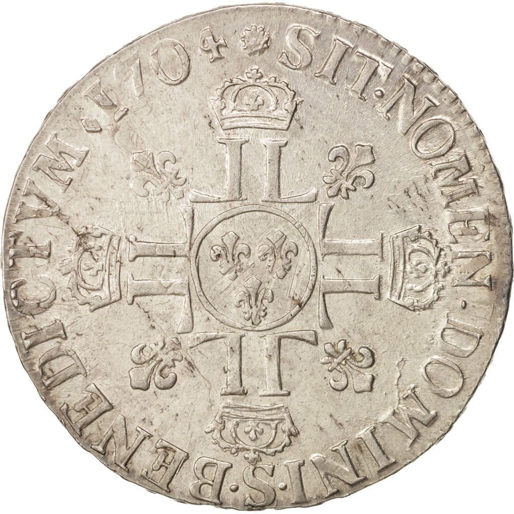 Munten, Frankrijk, Louis XIV, Écu aux 8 L, Ecu, 1704, Reims, ZF+, Zilver