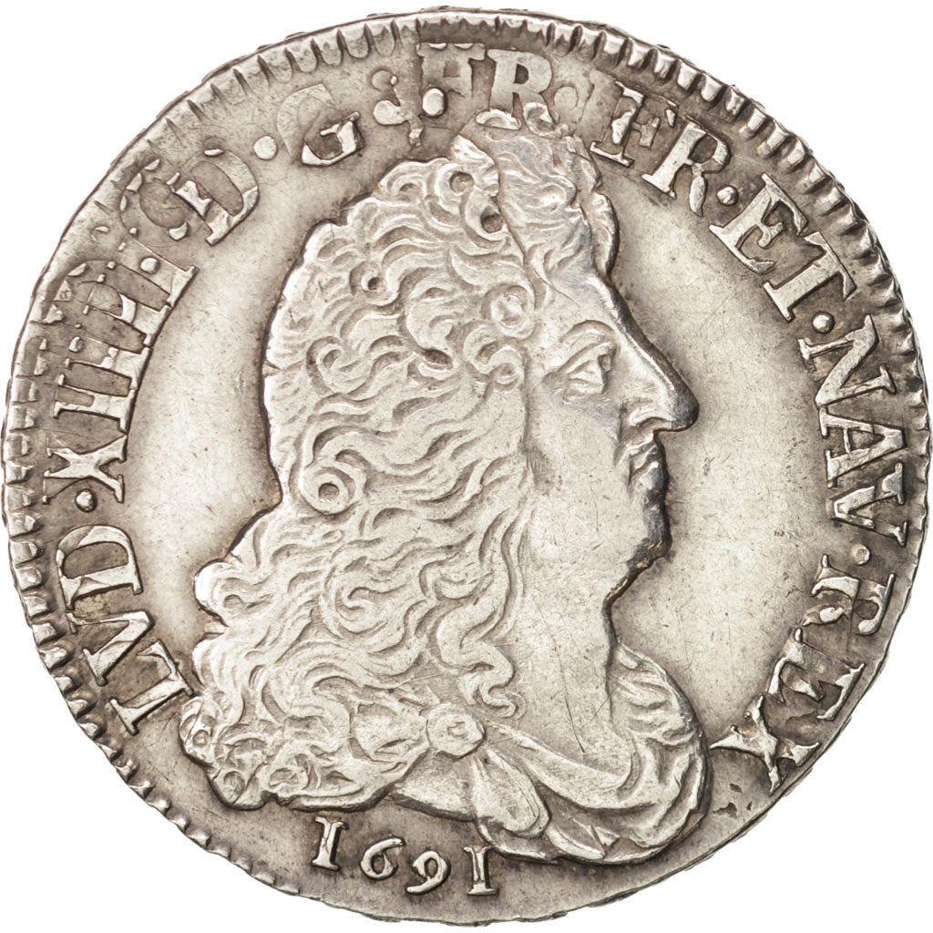 France, Louis XIV, 1/2 Écu aux 8 L, 1691, Reims, AU(50-53), Silver, KM:273.14