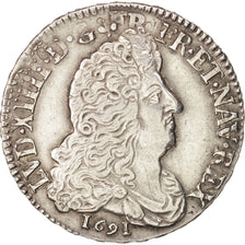 France, Louis XIV, 1/2 Écu aux 8 L, 1691, Reims, AU(50-53), Silver, KM:273.14