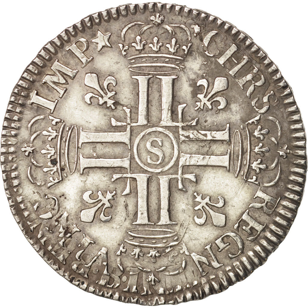France, Louis XIV, 1/2 Écu aux 8 L, 1691, Reims, AU(50-53), Silver, KM:273.14