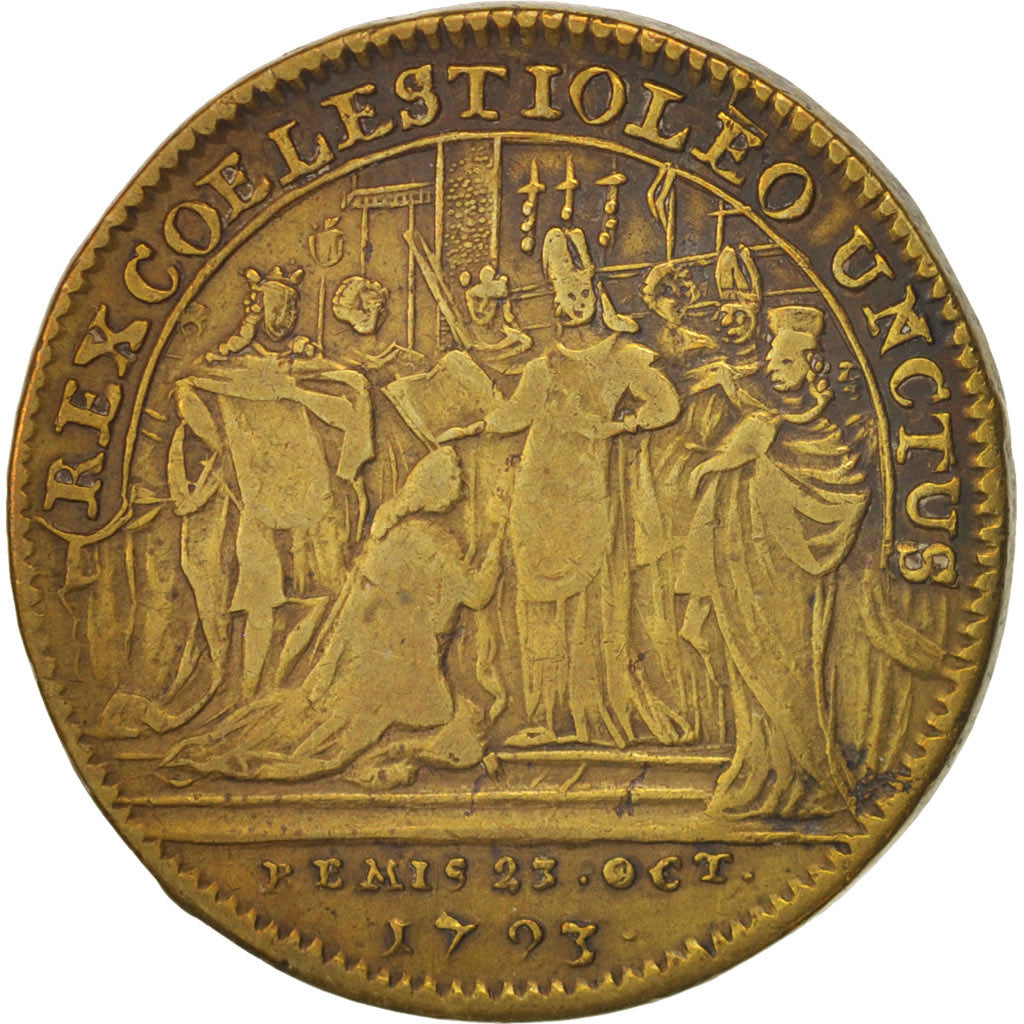 France, Token, Royal, Louis XV, Coronation at Reims, 1723, VF(20-25), Brass