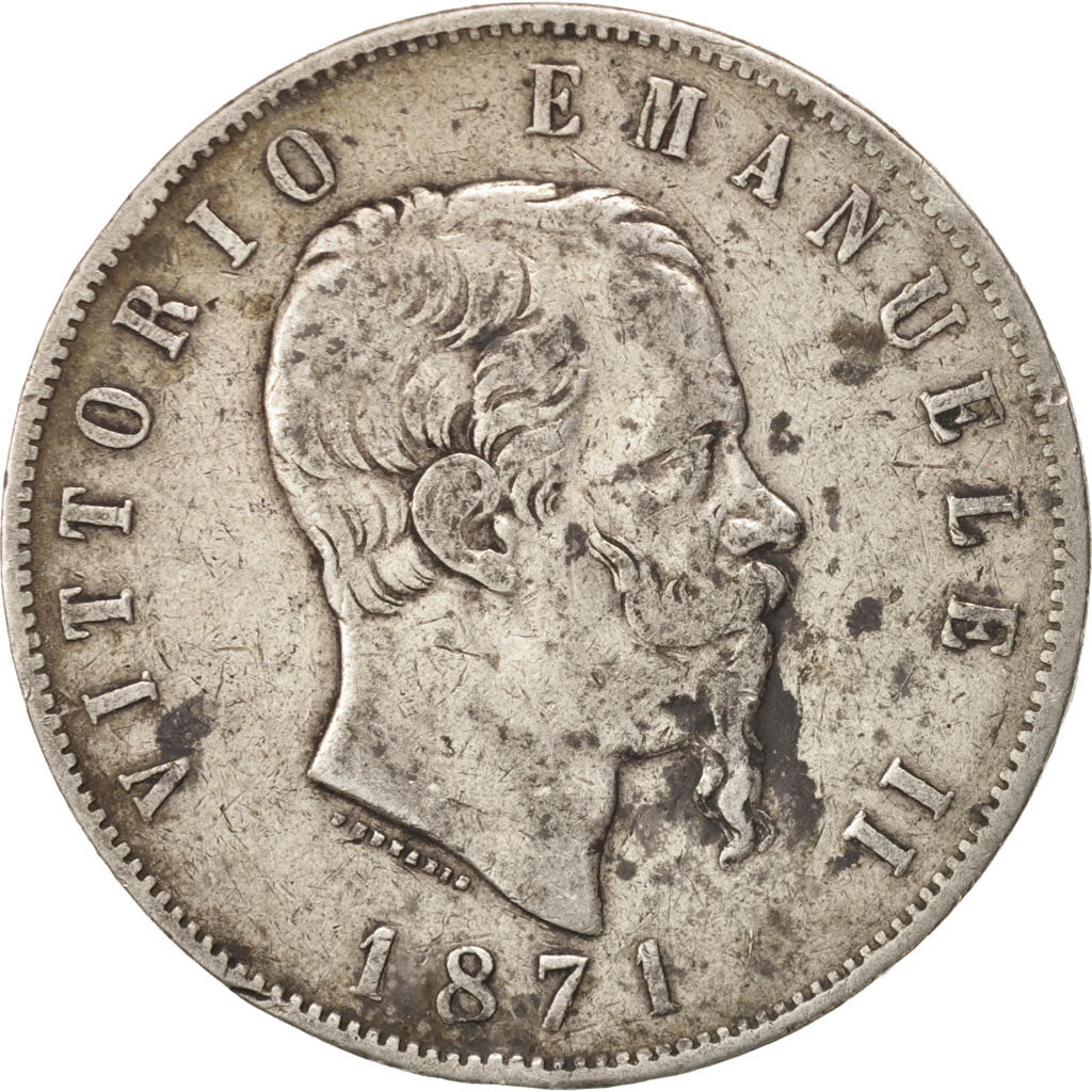 Italie, Vittorio Emanuele II, 5 Lire, 1871, Milan, TTB, Argent, KM:8.3