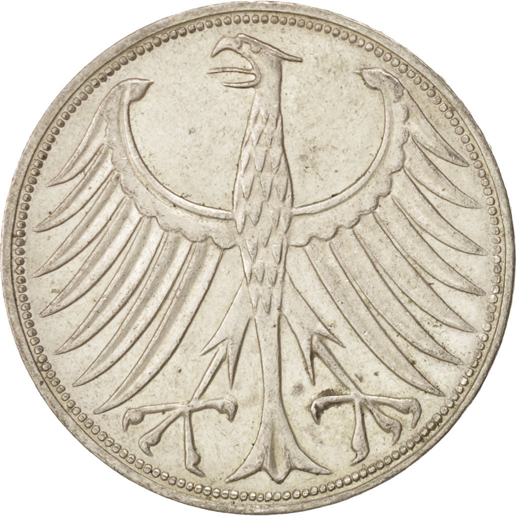 GERMANY - FEDERAL REPUBLIC, 5 Mark, 1966, Karlsruhe, AU(55-58), Silver, KM:112.1