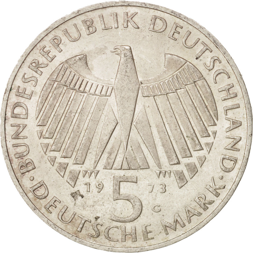 GERMANY - FEDERAL REPUBLIC, 5 Mark, 1973, Karlsruhe, MS(60-62), Silver