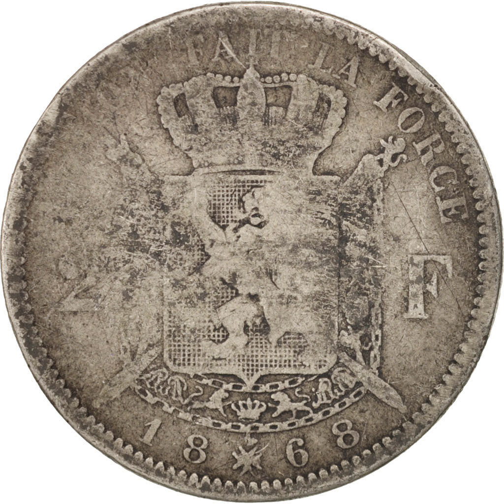 Coin, Belgium, Leopold II, 2 Francs, 2 Frank, 1868, F(12-15), Silver, KM:30.1