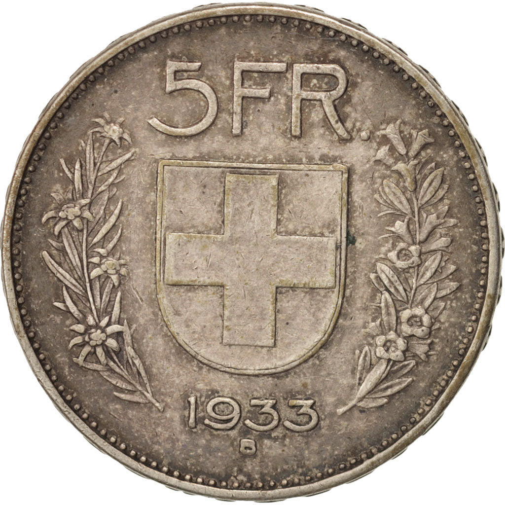 Switzerland, 5 Francs, 1933, Bern, EF(40-45), Silver, KM:40