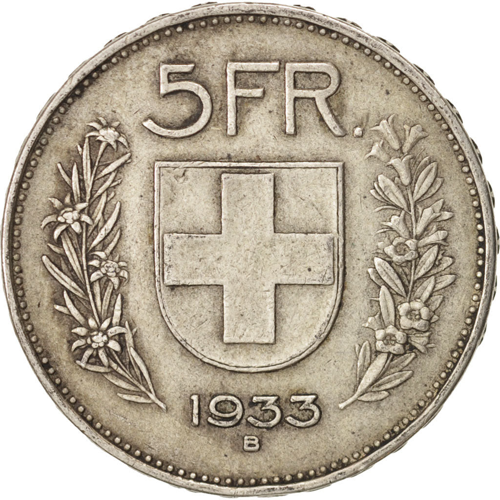 Schweiz, 5 Francs, 1933, Bern, SS, Silber, KM:40
