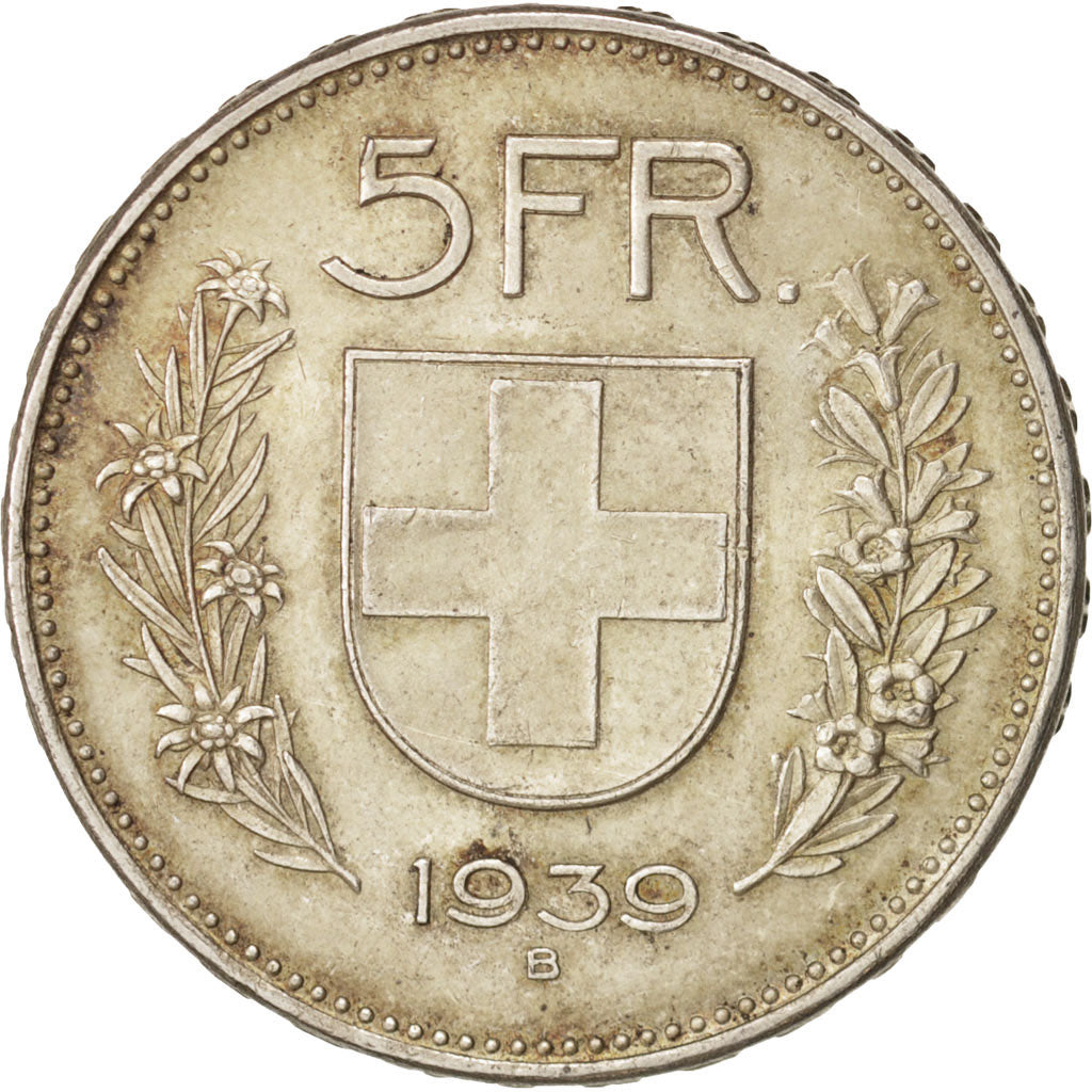 Coin, Switzerland, 5 Francs, 1939, Bern, MS(60-62), Silver, KM:40