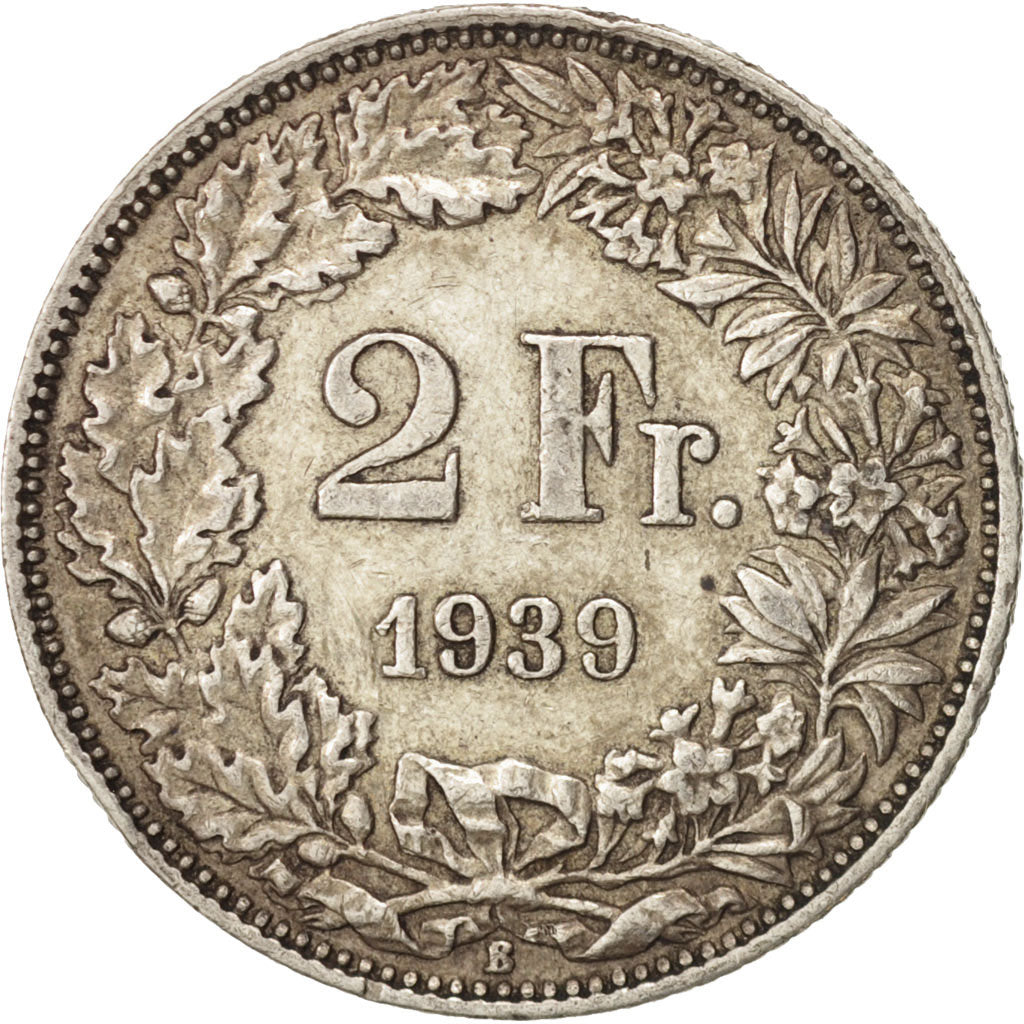 Coin, Switzerland, 2 Francs, 1939, Bern, AU(50-53), Silver, KM:21