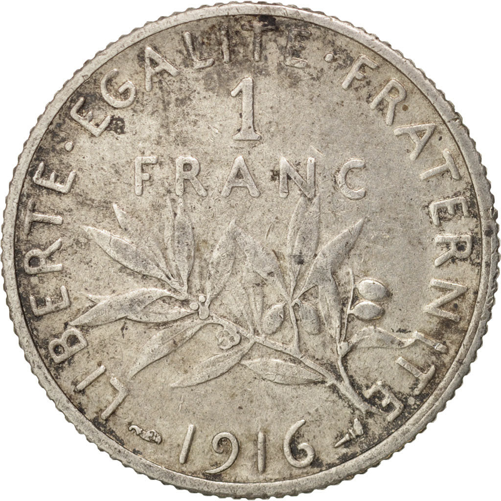France, Semeuse, Franc, 1916, Paris, EF(40-45), Silver, KM:844.1, Gadoury:467