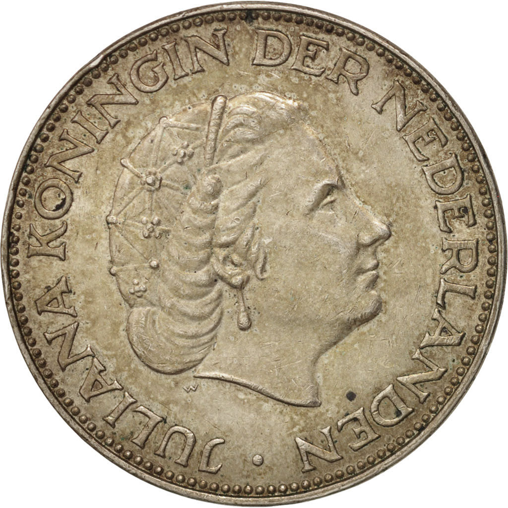 Netherlands, Juliana, 2-1/2 Gulden, 1963, AU(55-58), Silver, KM:185