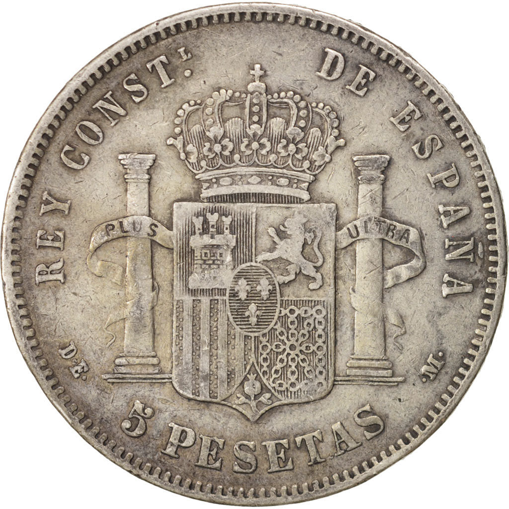 España, Alfonso XII, 5 Pesetas, 1878, BC+, Plata, KM:676