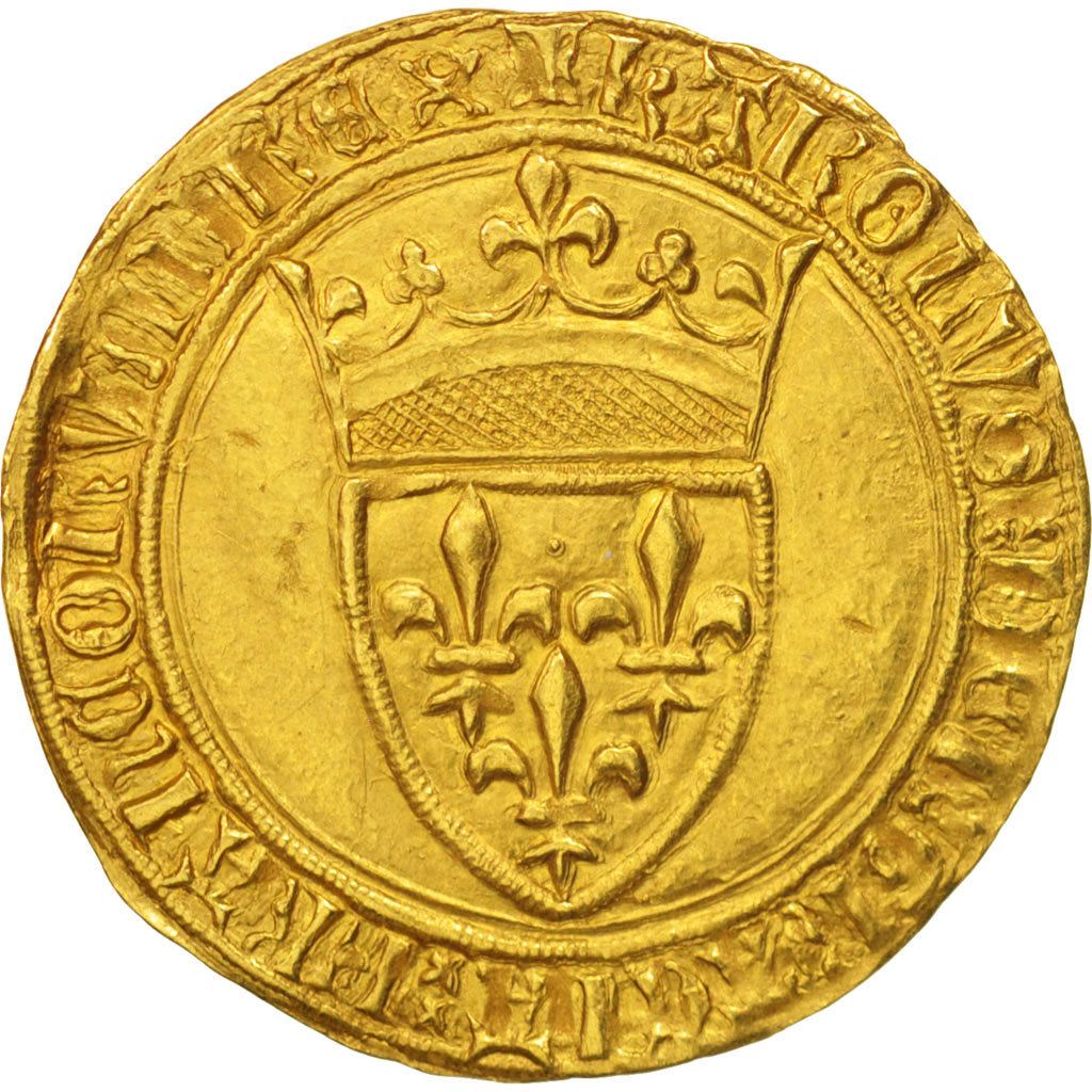 France, Charles VI, Ecu d'or, Romans, VF(30-35), Gold, Duplessy:369B