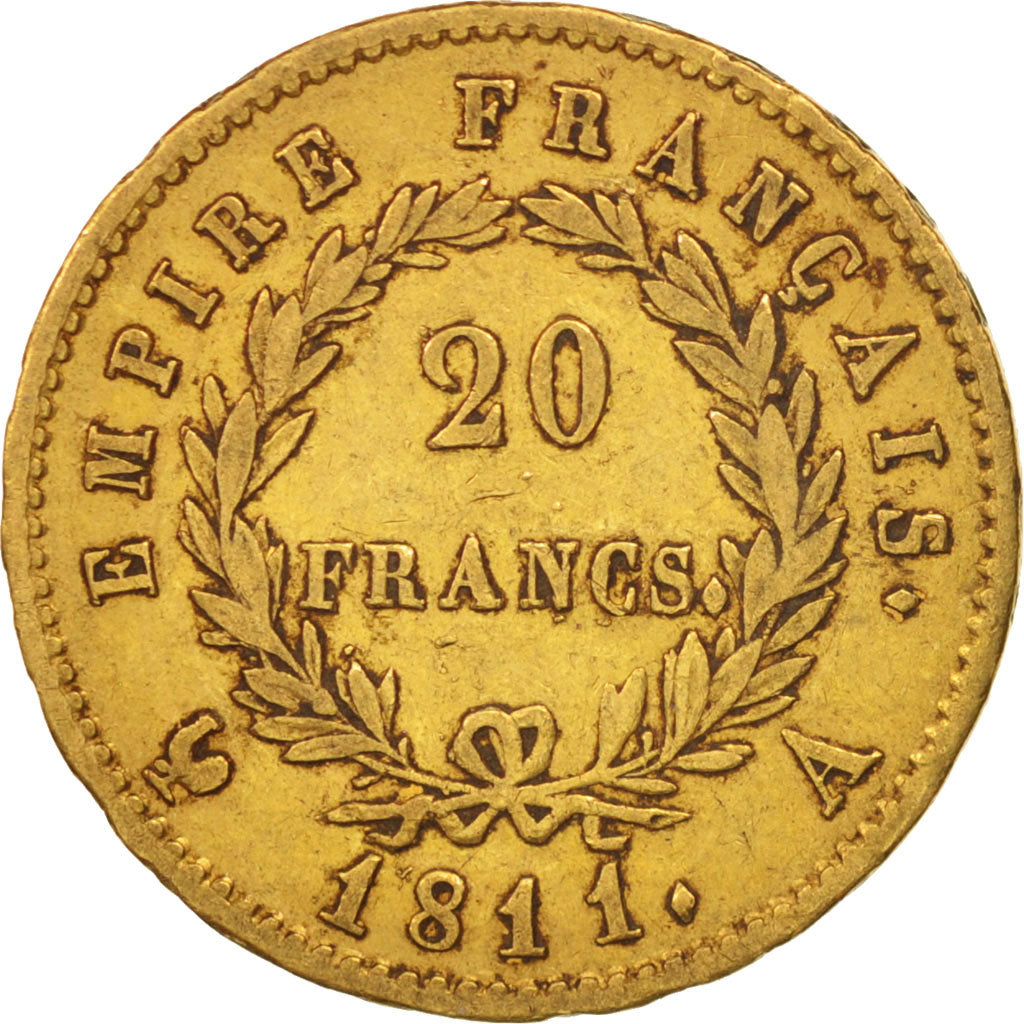 Francia, Napoléon I, 20 Francs, 1811, Paris, MBC, Oro, KM:695.1, Gadoury:1025