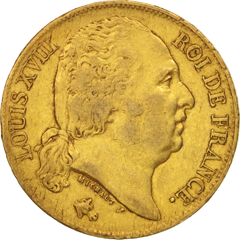 France, Louis XVIII, 20 Francs, 1818, Lille, EF(40-45), Gold, KM:712.9