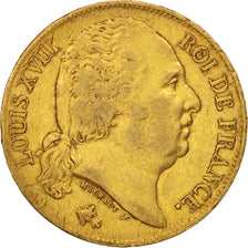 Francia, Louis XVIII, 20 Francs, 1818, Lille, MBC, Oro, KM:712.9