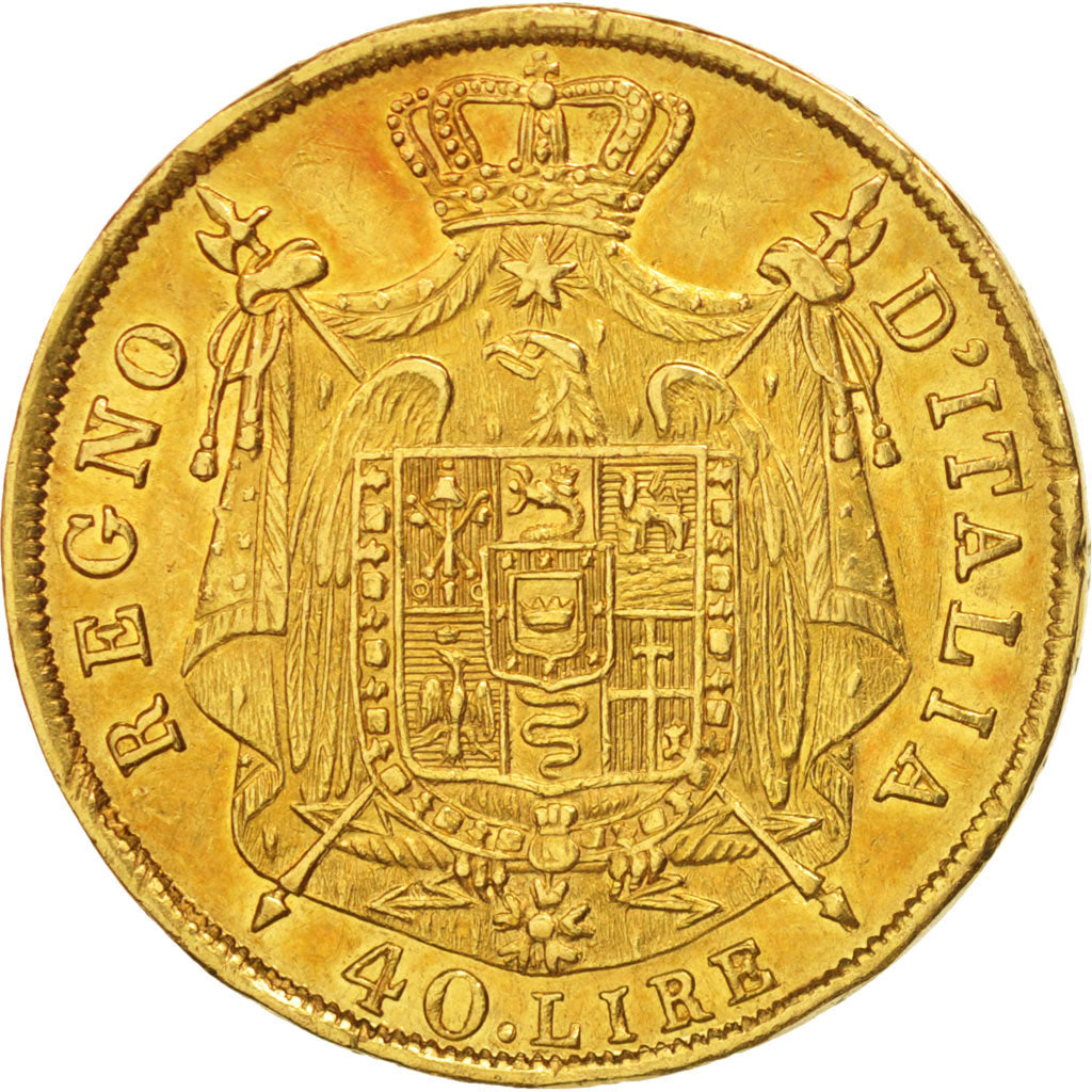 ITALIAN STATES, KINGDOM OF NAPOLEON, 40 Lire, 1812, Milan, EF(40-45), Gold