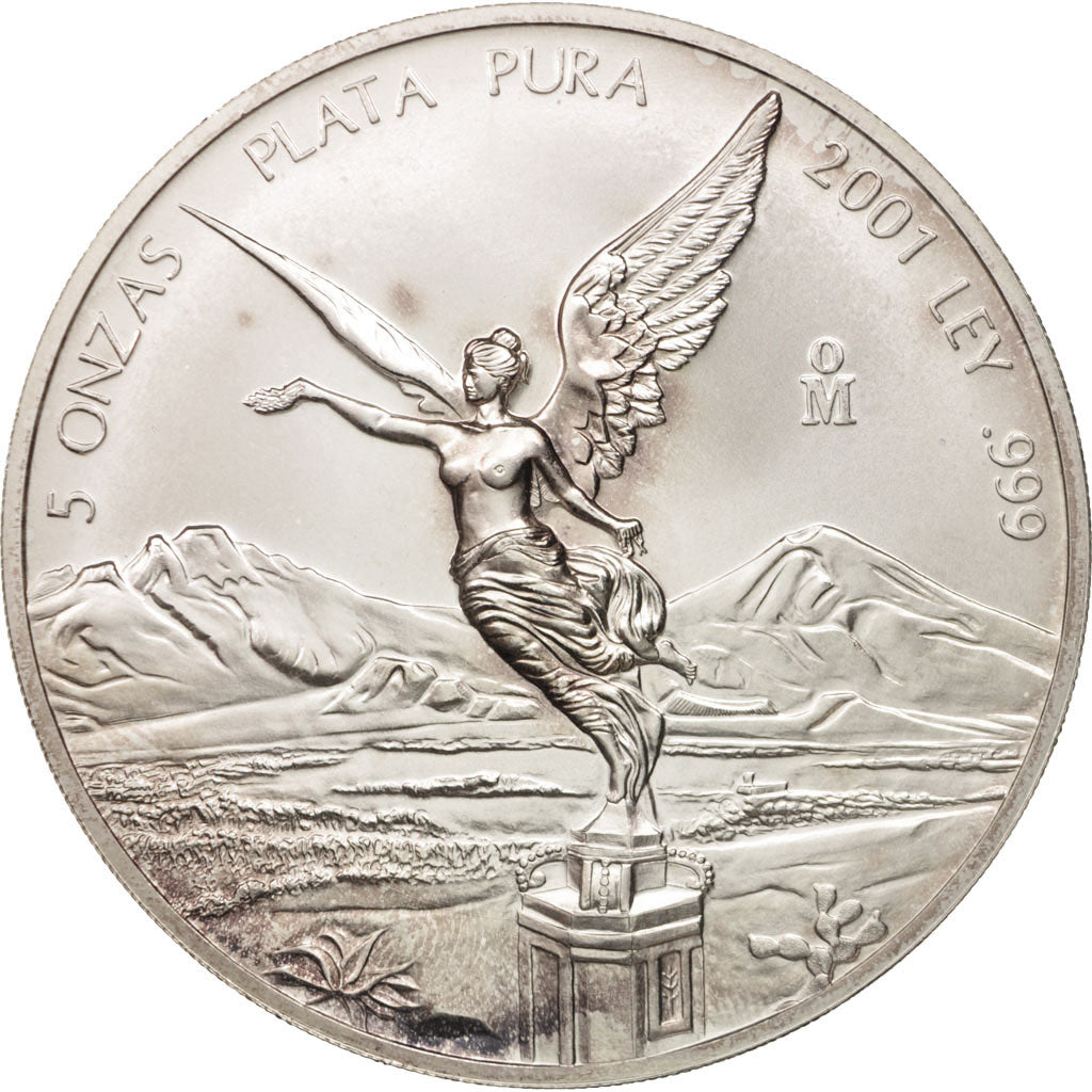 Mexico, 5 Onzas, 5 Troy Ounces of Silver, 2001, Mexico City, MS(65-70), Silver