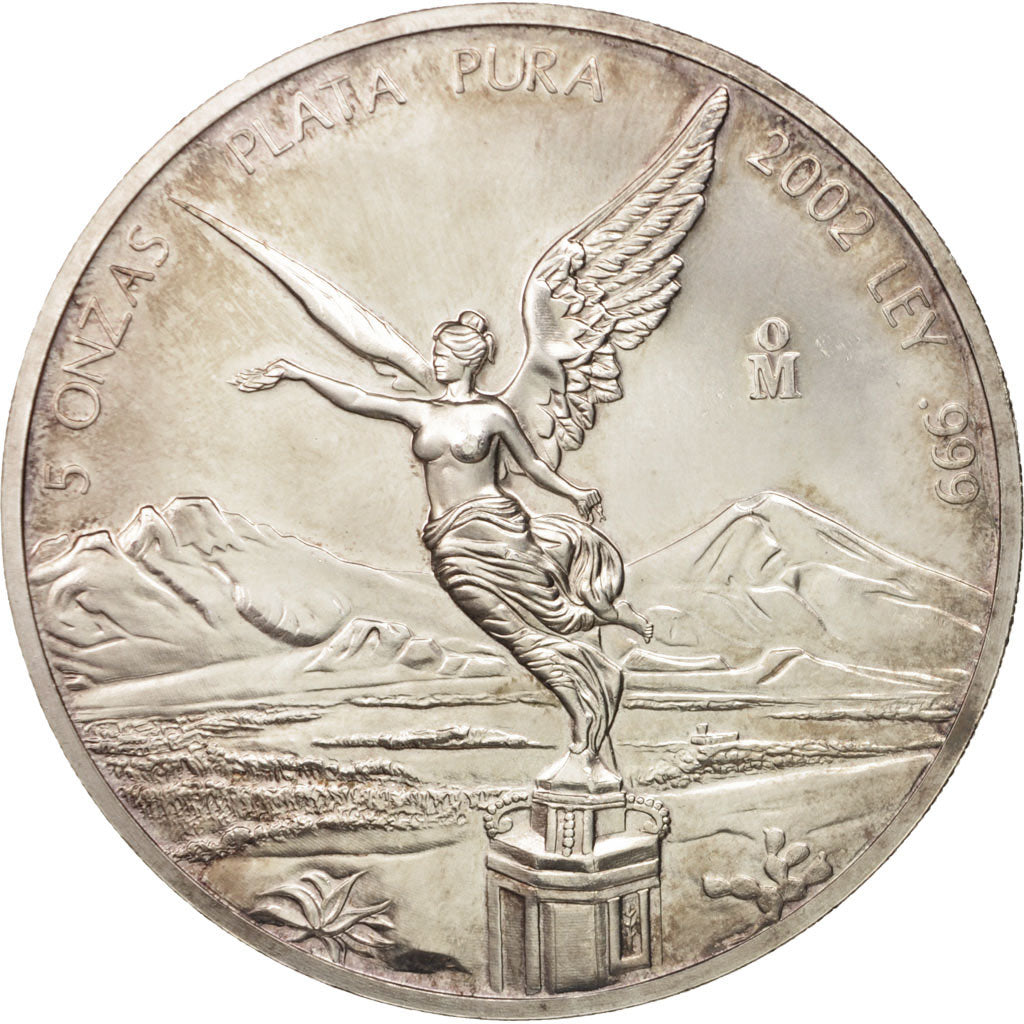 Mexico, 5 Onzas, 5 Troy Ounces of Silver, 2002, Mexico City, MS(64), Silver
