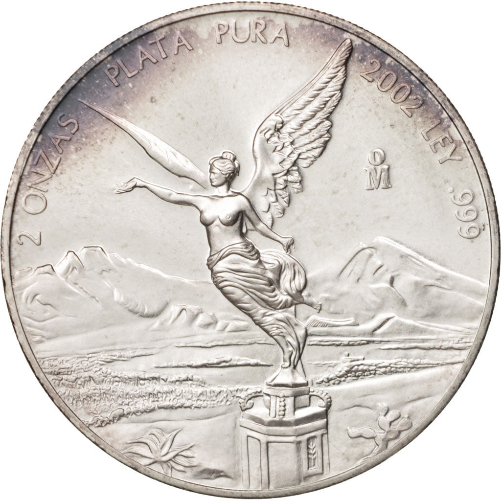 Coin, Mexico, 2 Onzas, 2 Troy Ounces of Silver, 2002, Mexico City, MS(65-70)