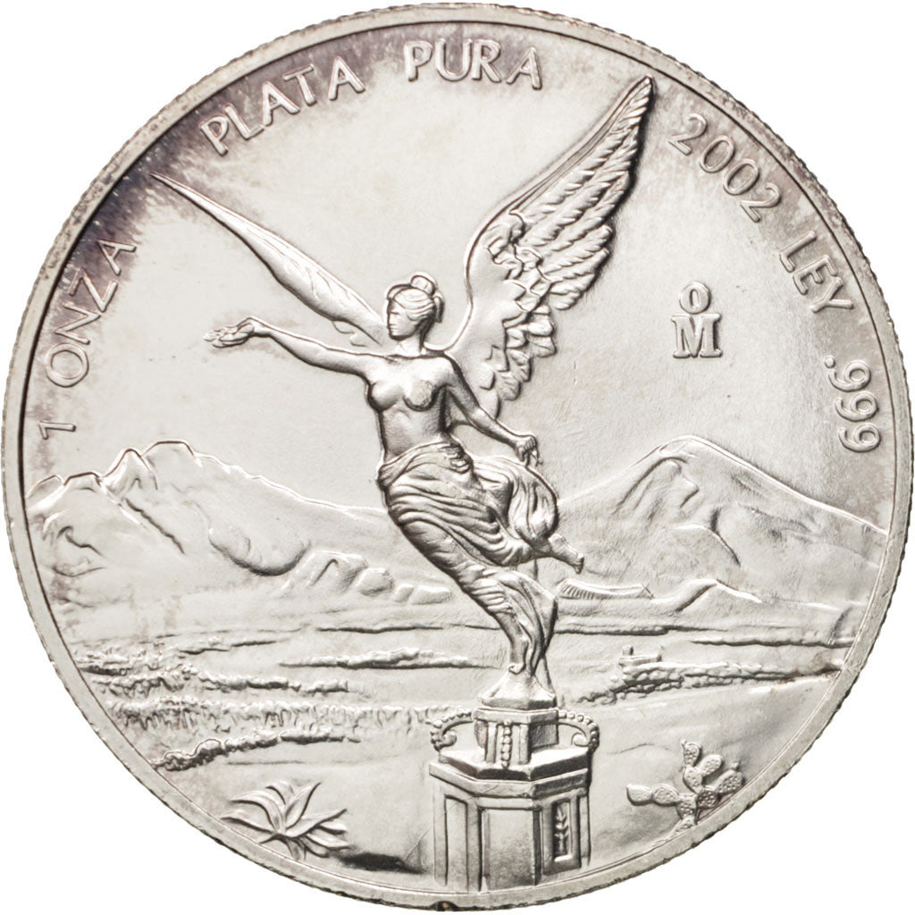 Coin, Mexico, Onza, Troy Ounce of Silver, 2002, Mexico City, MS(63), Silver
