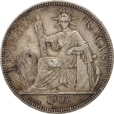 FRENCH INDO-CHINA, Piastre, 1907, Paris, TTB, Argent, KM:5a.1