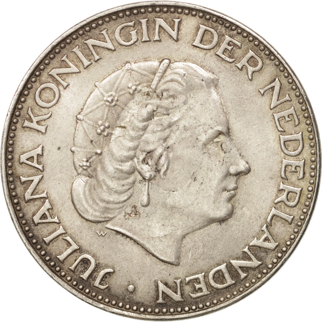 Netherlands, Juliana, 2-1/2 Gulden, 1962, AU(55-58), Silver, KM:185