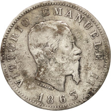 Italy, Vittorio Emanuele II, Lira, 1863, Milan, VF(20-25), Silver, KM:5a.1