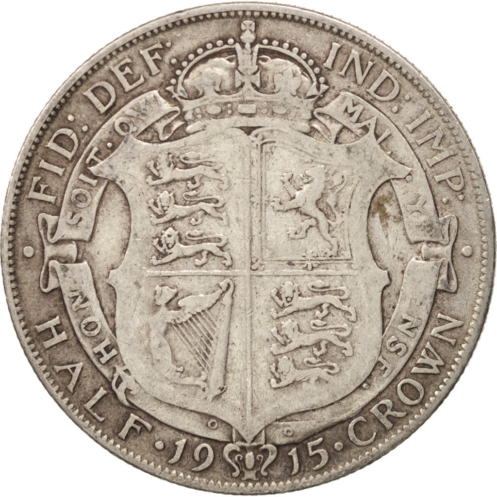 Great Britain, George V, 1/2 Crown, 1915, VF(20-25), Silver, KM:818.1