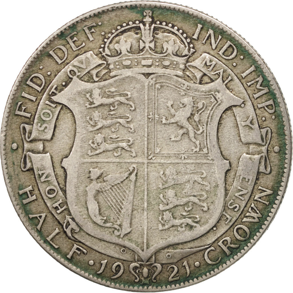 Great Britain, George V, 1/2 Crown, 1921, VF(30-35), Silver, KM:818.1a