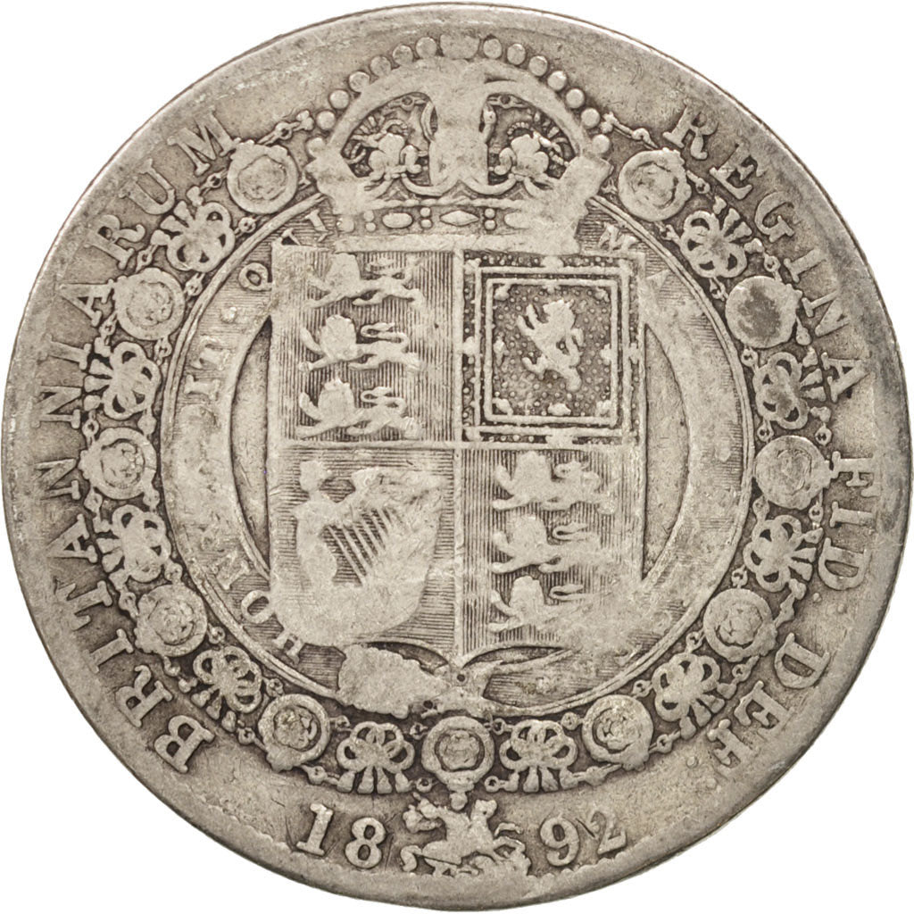 Great Britain, Victoria, 1/2 Crown, 1892, VF(20-25), Silver, KM:764