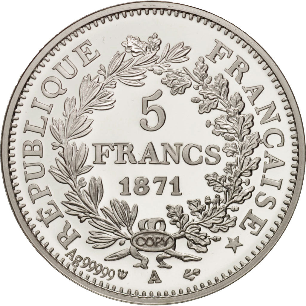 France, Medal, Reproduction de la 5 Francs Hercule 1871 Camelinat, FDC, Argent