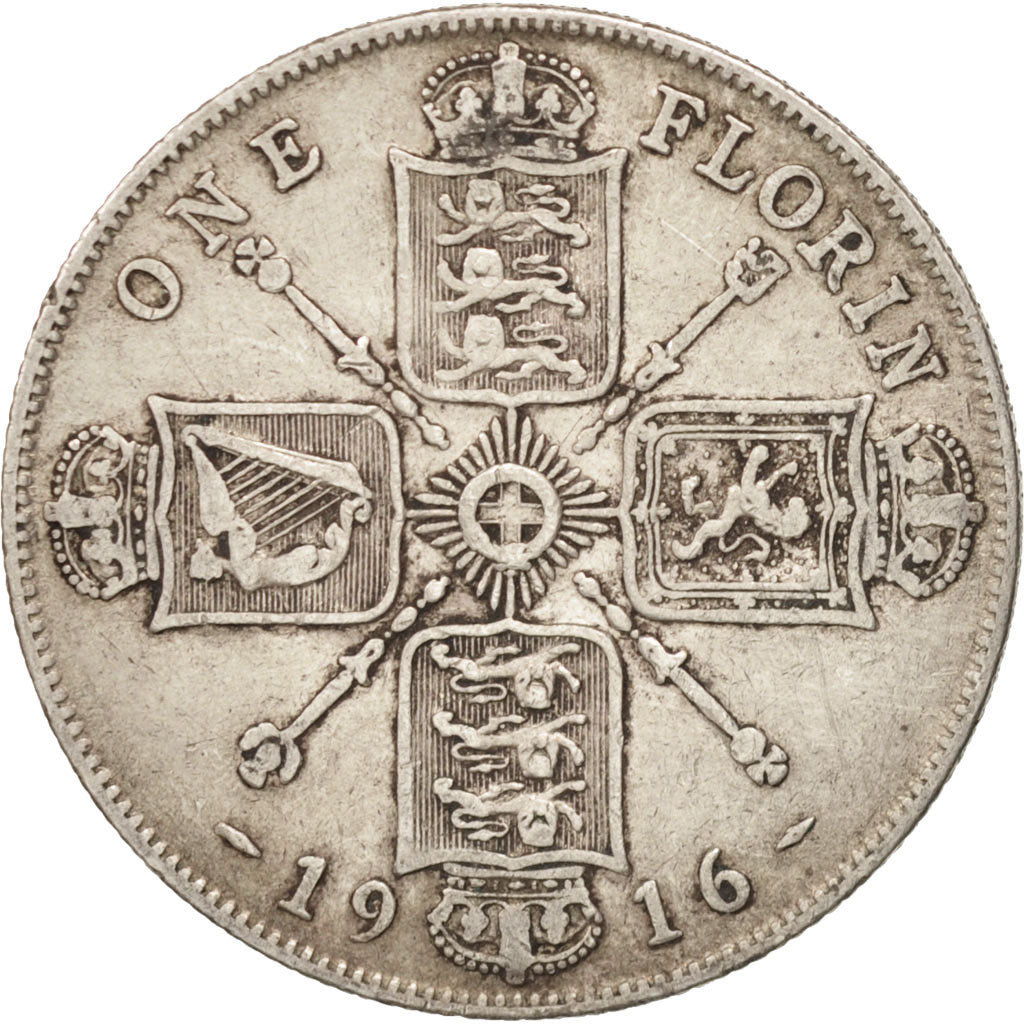 Great Britain, George V, Florin, Two Shillings, 1916, VF(20-25), Silver, KM:817