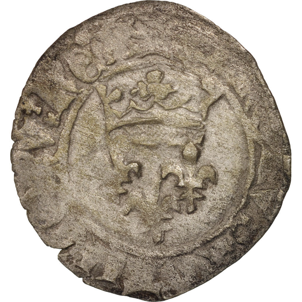 Coin, France, Charles VI, Florette, Troyes, EF(40-45), Billon, Duplessy:405C