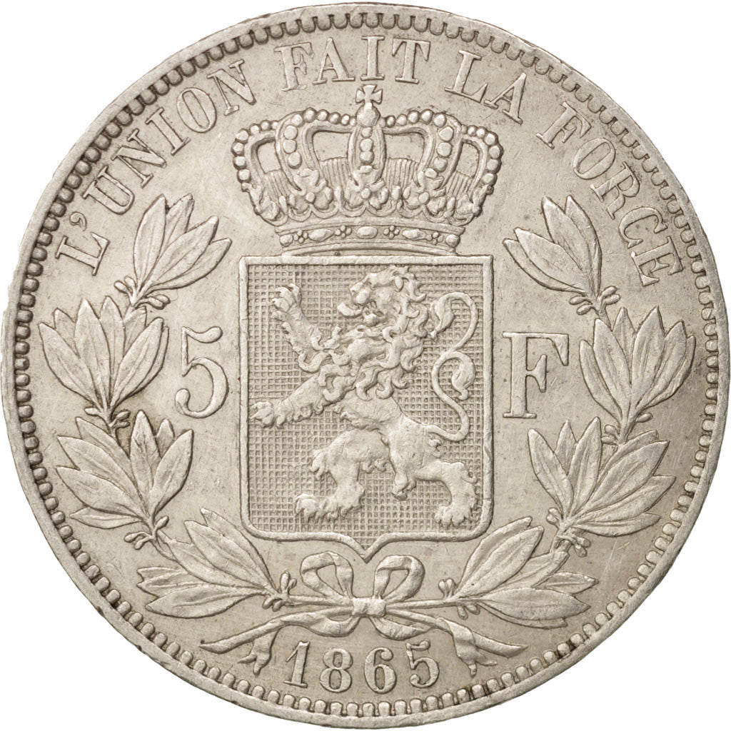 Coin, Belgium, Leopold I, 5 Francs, 5 Frank, 1865, EF(40-45), Silver, KM:17