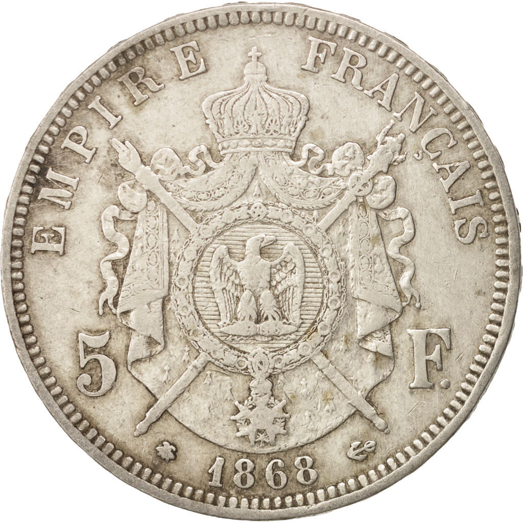 France, Napoleon III, 5 Francs, 1868, Paris, VF(20-25), Silver, KM:799.1