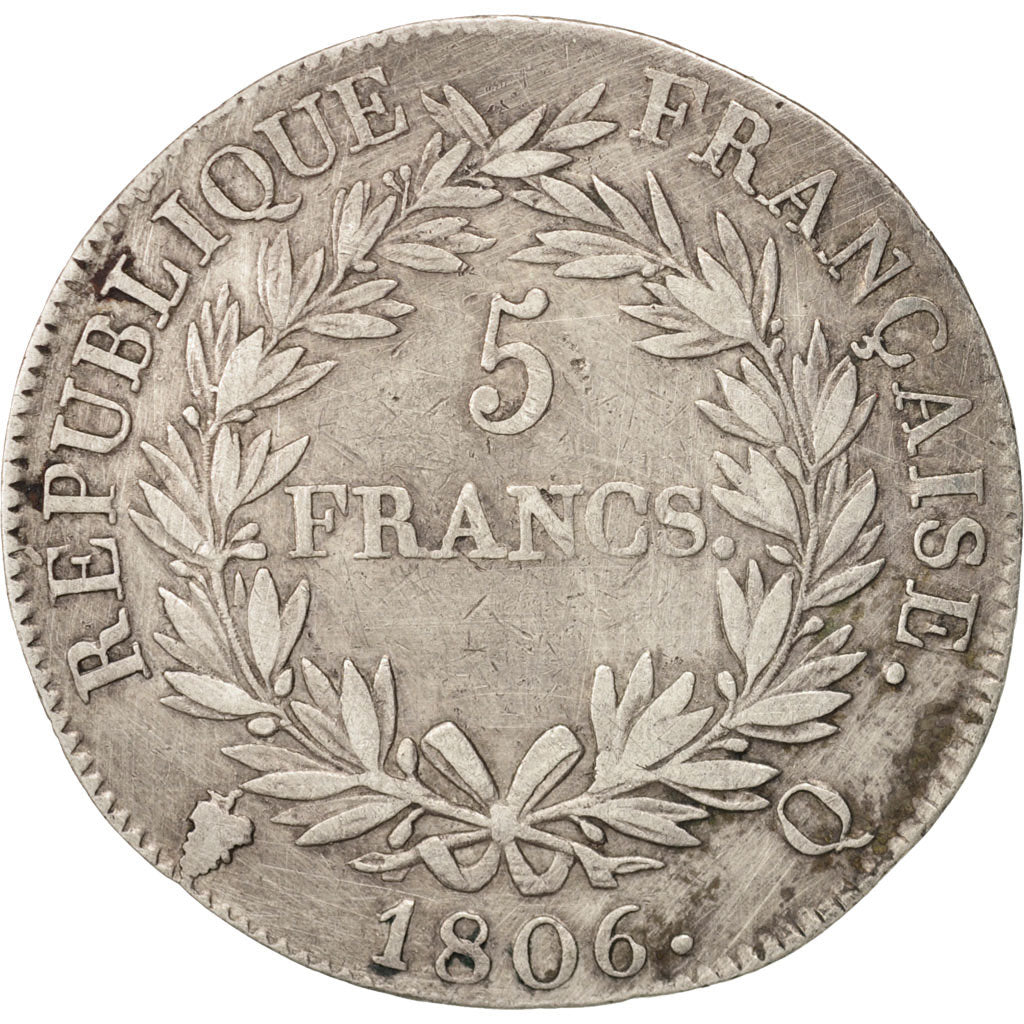 Coin, France, Napoléon I, 5 Francs, 1806, Perpignan, VF(30-35), Silver