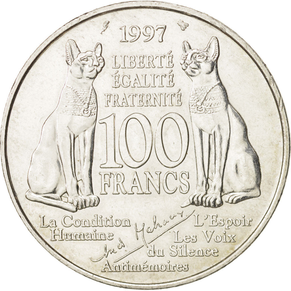 Moneda, Francia, André Malraux, 100 Francs, 1997, SC, Plata, KM:1188