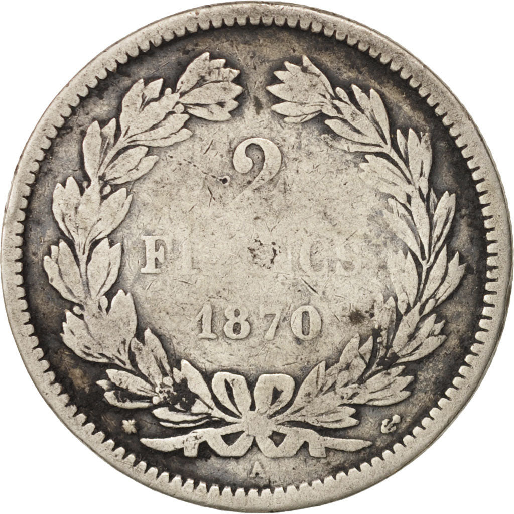 Francia, Cérès, 2 Francs, 1870, Paris, BC, Plata, KM:817.1, Gadoury:530