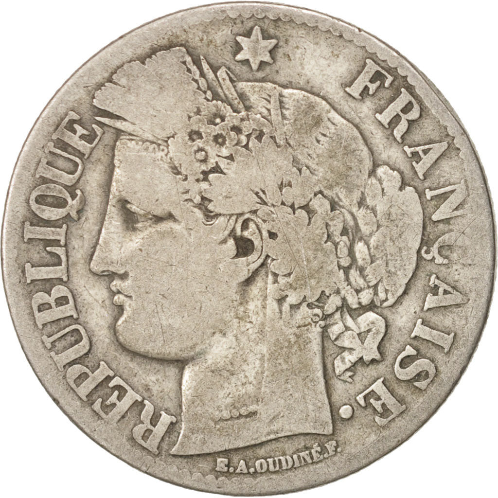 France, Cérès, 2 Francs, 1871, Paris, VF(20-25), Silver, KM:817.1, Gadoury:530