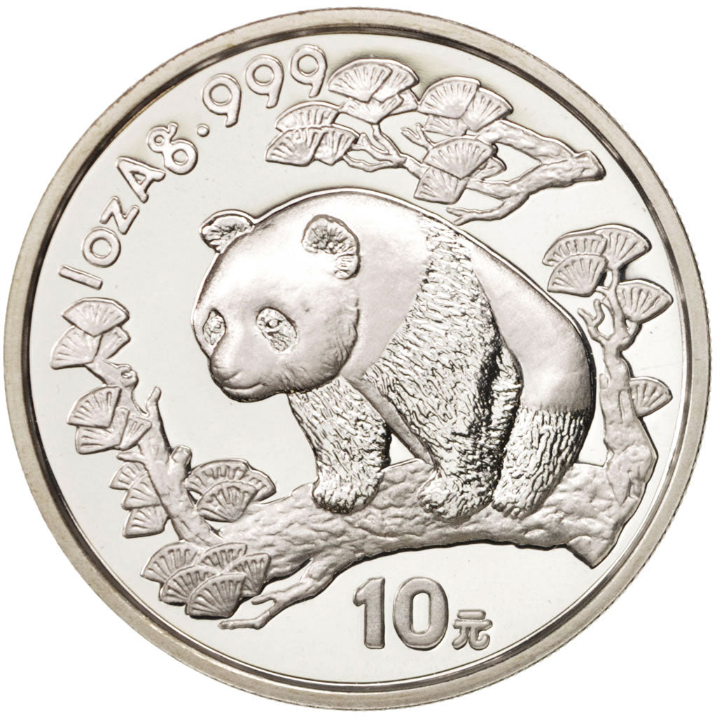 CHINA, PEOPLE'S REPUBLIC, 10 Yüan, 1997, small date, MS(65-70), Silver, KM:986