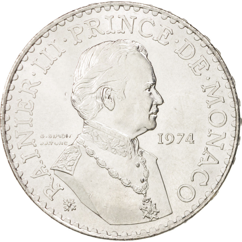 Coin, Monaco, Rainier III, 50 Francs, 1974, MS(63), Silver, KM:152.1
