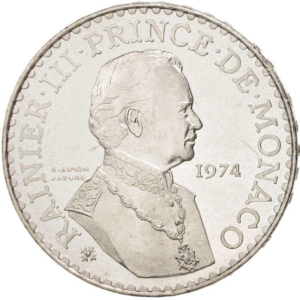 Coin, Monaco, Rainier III, 50 Francs, 1974, MS(63), Silver, KM:152.1