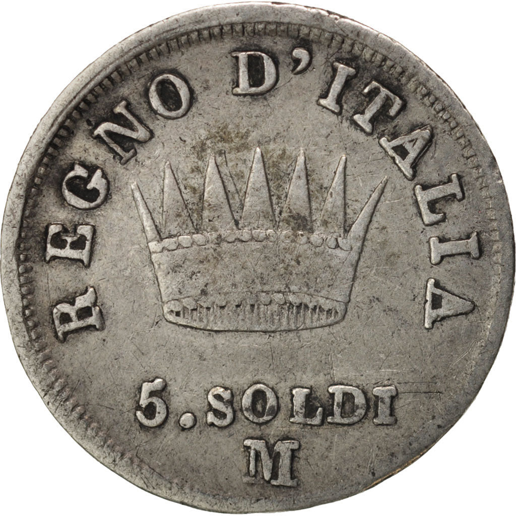 ITALIAN STATES, KINGDOM OF NAPOLEON, 5 Soldi, 1810, Milan, F(12-15), Silver