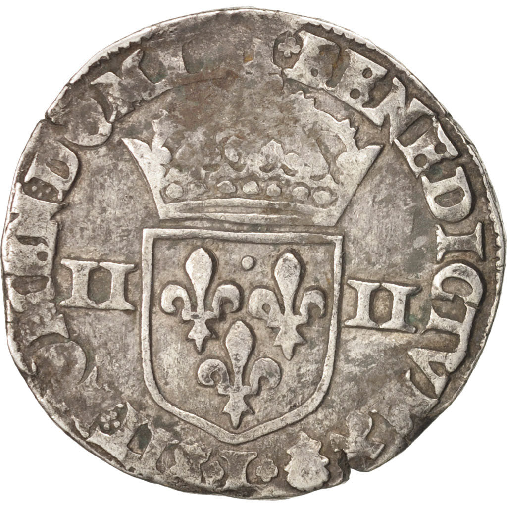 France, Henri IV, 1/4 Ecu, 1591, Bayonne, VF(20-25), Silver, Sombart:4686